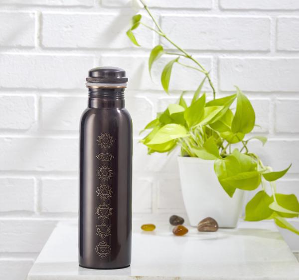 Kupfertrinkflasche ~ 7 Chakras schwarz